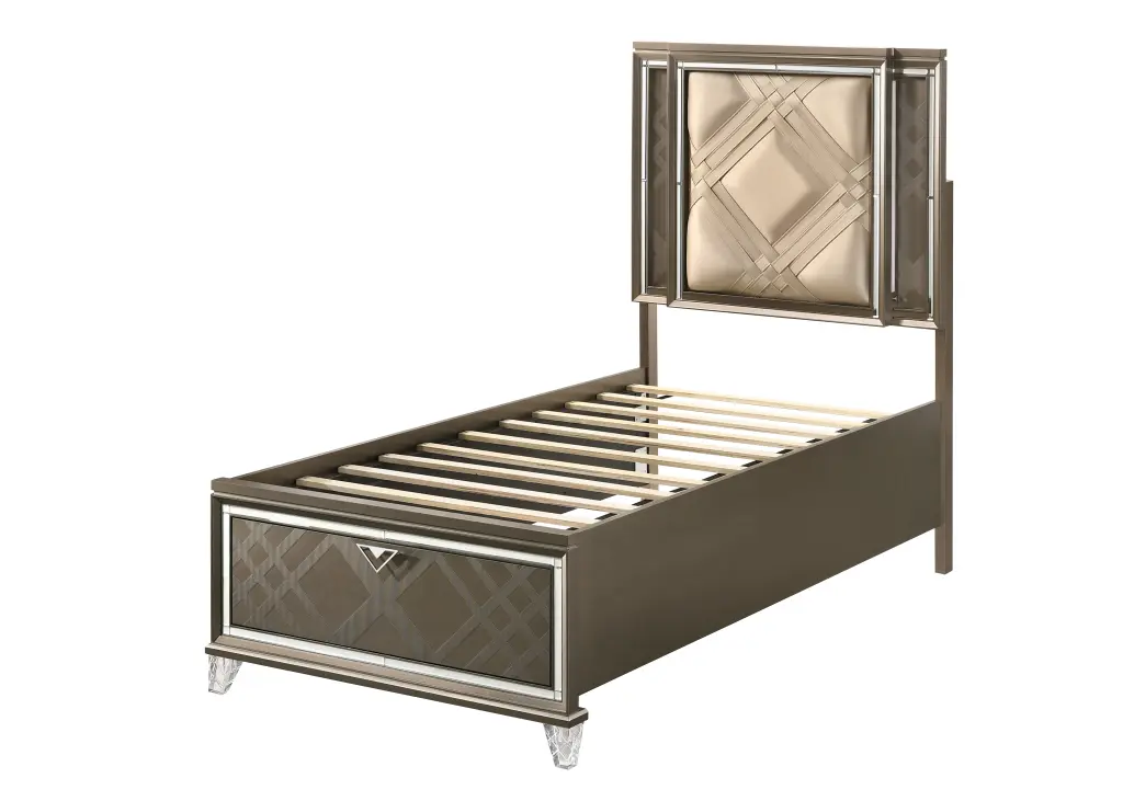 Beige and Dark Champagne Twin Bed Storage Box Spring furniture max