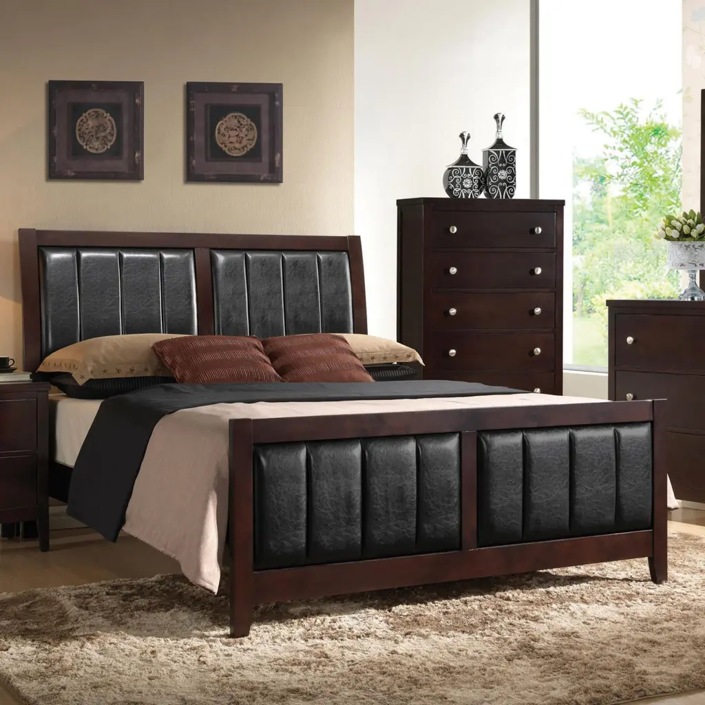 Cappuccino and Black Queen Panel Bed Brown Wood furniture max