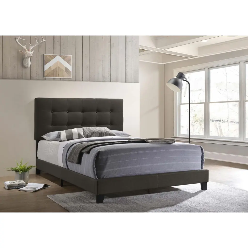 Charcoal Tufted Queen Panel Bed Box Spring Required Queen Charcoal Wood furniture max