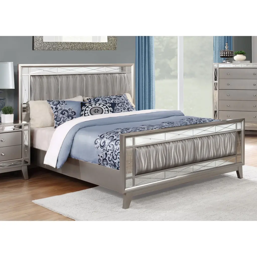 Queen Mercury Bed Silver Wood Contemporary Modern Bedroom Furniture furniture max