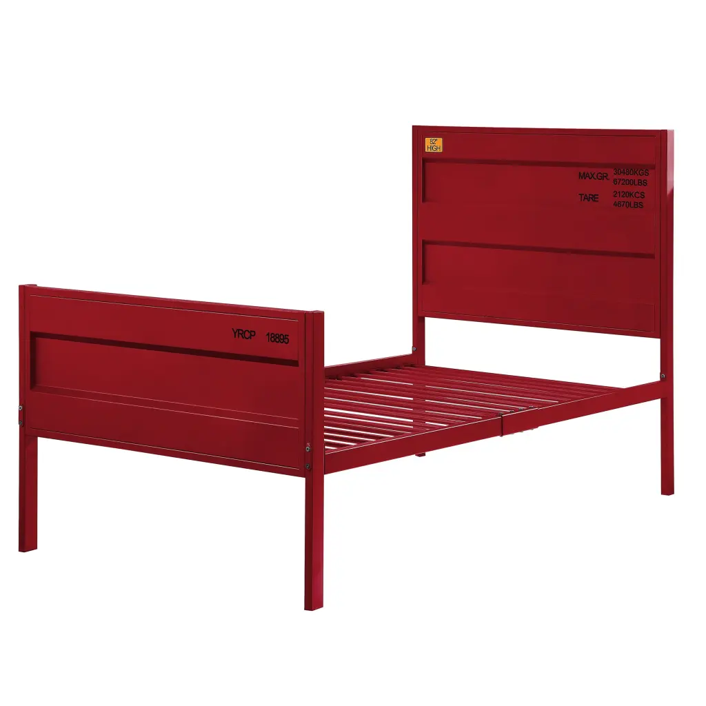 Red Twin Platform Bed Contemporary Slat Beds Metal Frame Bedroom furniture max
