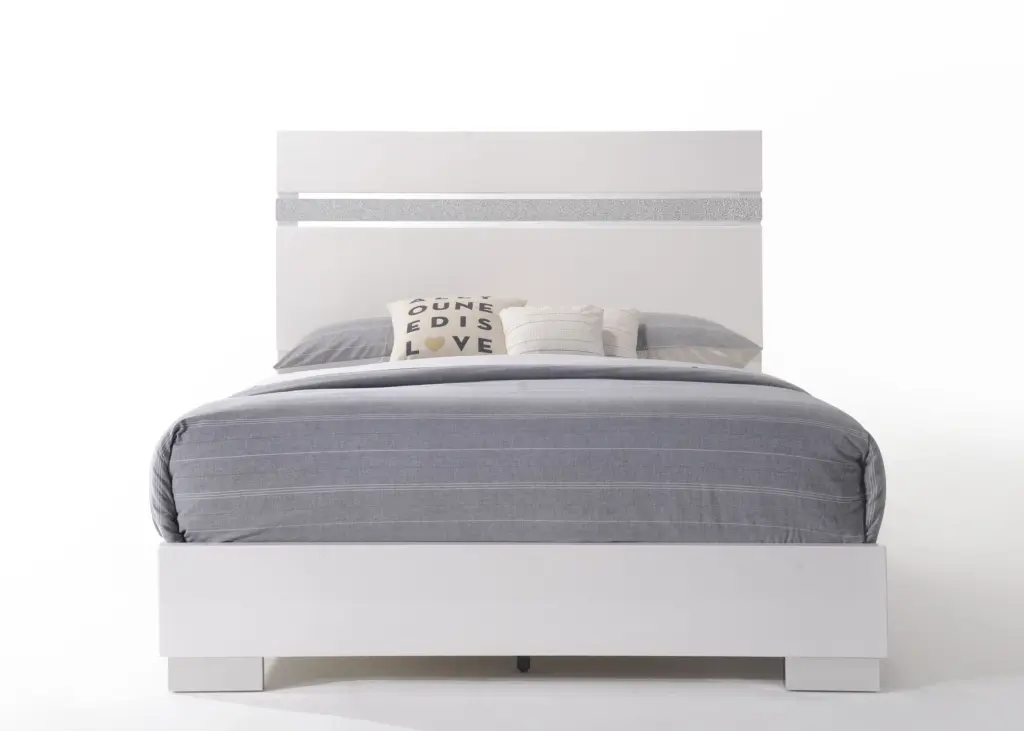 White High Gloss Queen Bed Wood Frame Requires Box Spring furniture max