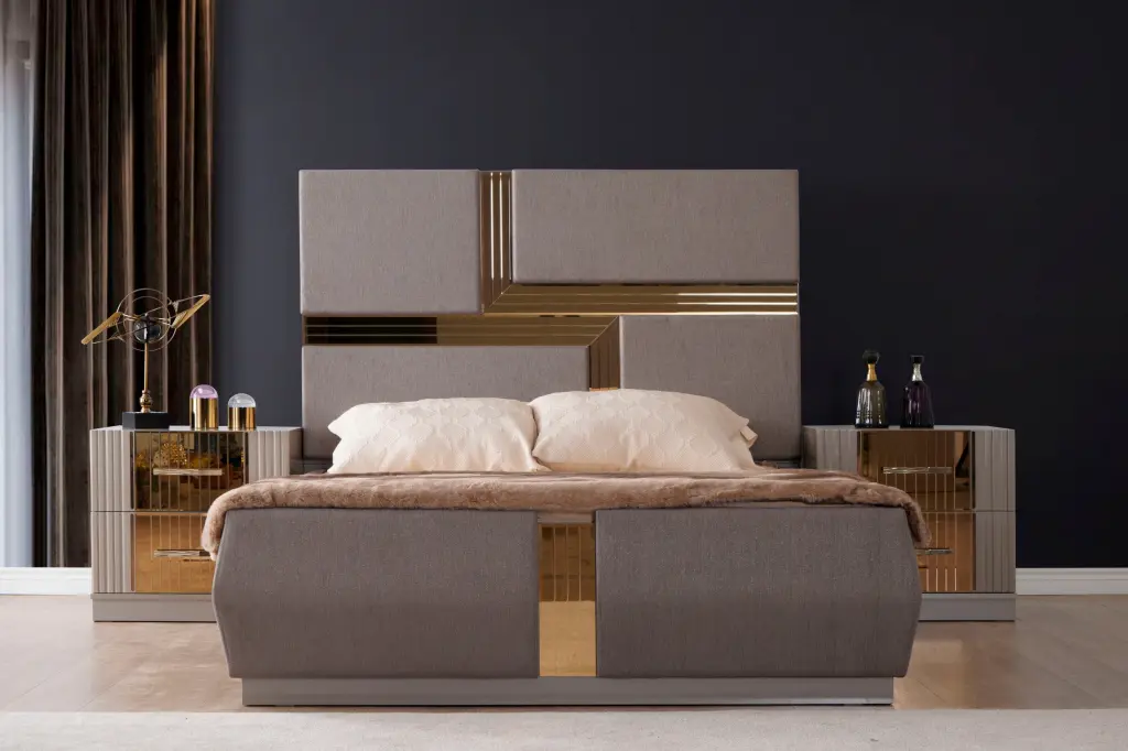 Lorenzo Gold Tufted Upholstery Queen Bed Wood Frame Green galaxy home furnishings