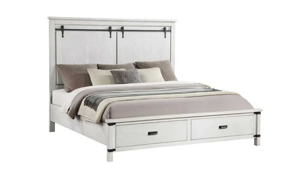 Loretta Modern King Bed Antique White Wood Frame and Box Spring galaxy home furnishings