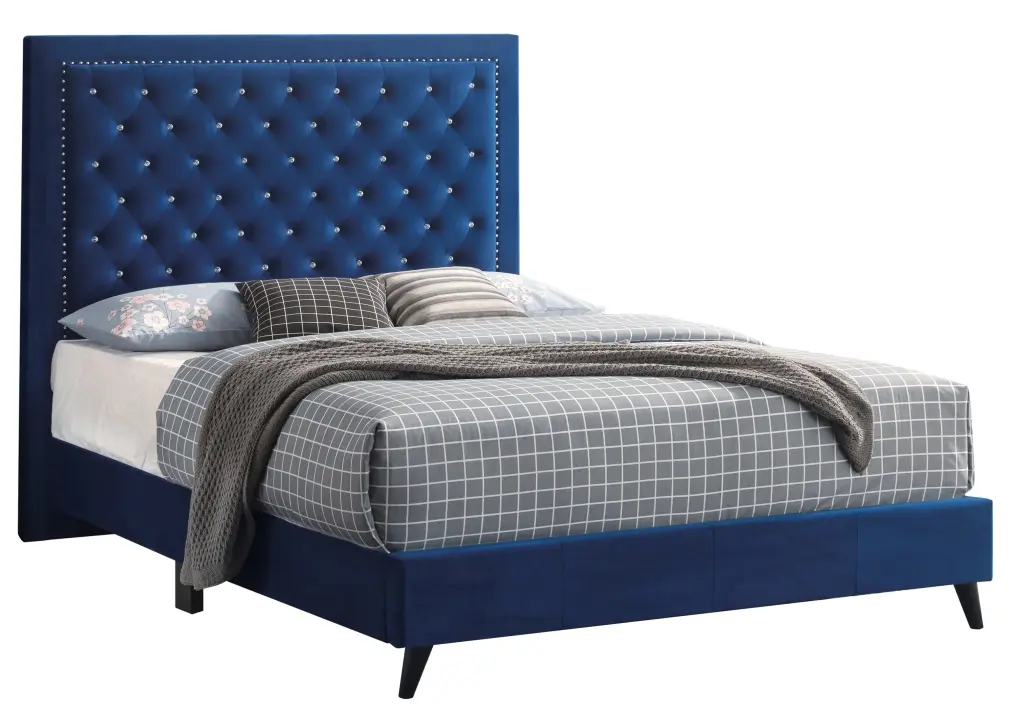 Alba G0609 Kb Up King Bednavy Blue Navy Blue Foam Velvet Bedroom glory furniture