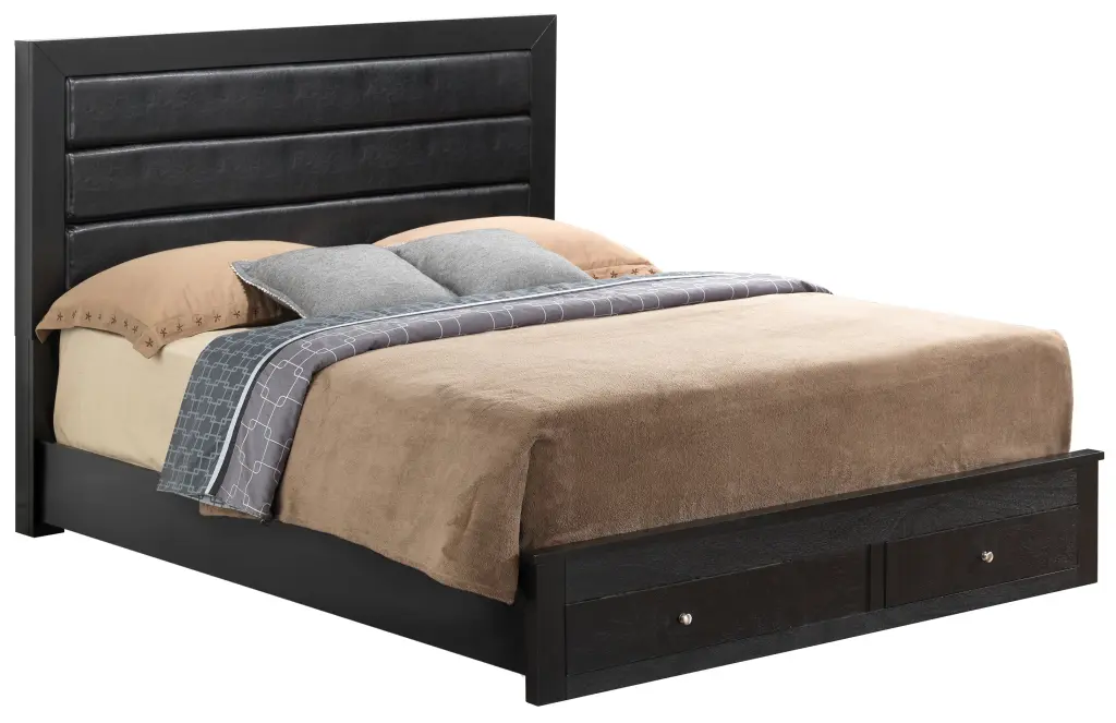 Burlington King Storage Bed 4 Boxes Black Microsuede glory furniture