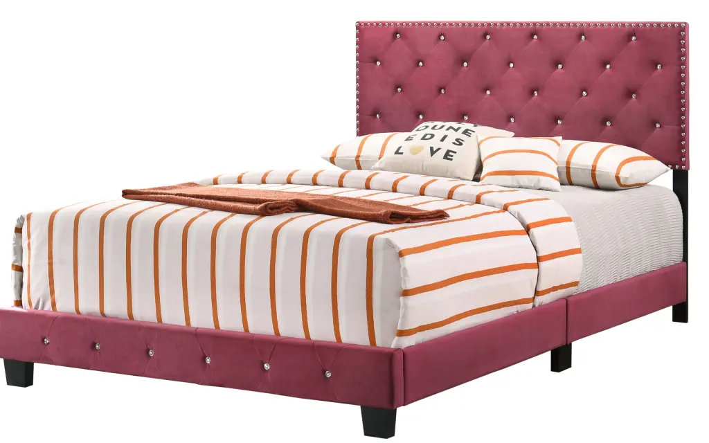 Suffolk G1403 Queen Size Cherry Foam Velvet Bed Frame glory furniture