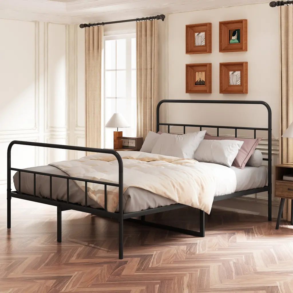 Metal Platform Bed Frame Headboard No Box Spring Needed hs furniture