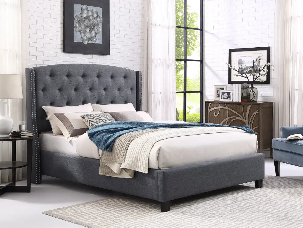 Nantarre Fabric Button Tufted Wingback Upholstered Bed Nail Head hz
