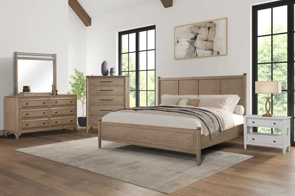 King Lo Post Bed Sand Colored Finish King Size Solid Wood MDF ihomefurnishings