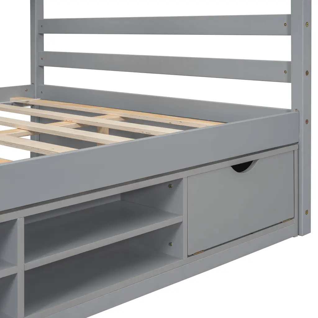 Full Houtilize Bed Roof Frame, Bedside Shelves, and Under Bed Storage inspirit