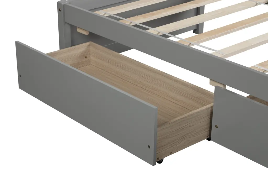 Twin Bed 2 Drawers Solid Wood No Box Spring Needed Grey inspirit