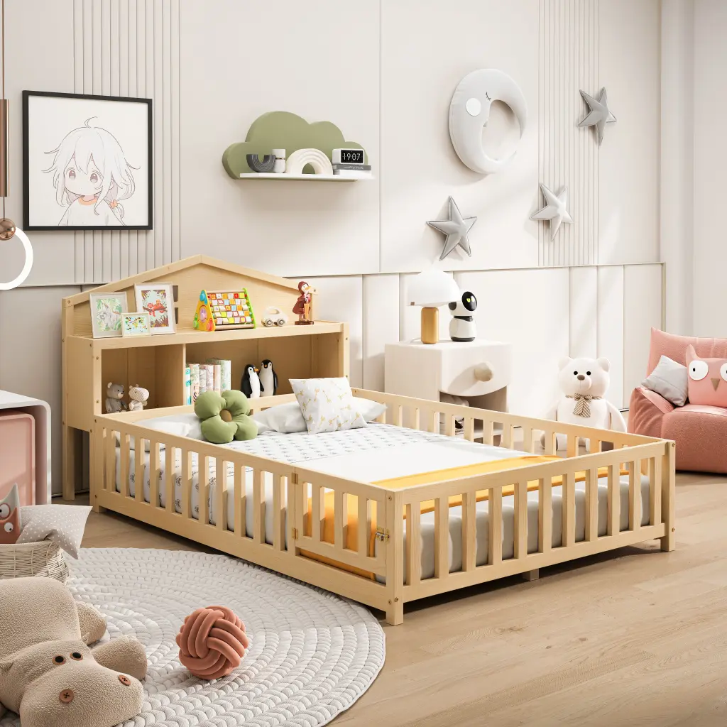 Full Size Floor Beds Bookcases and Blackboards Multi-functional Platform junbed