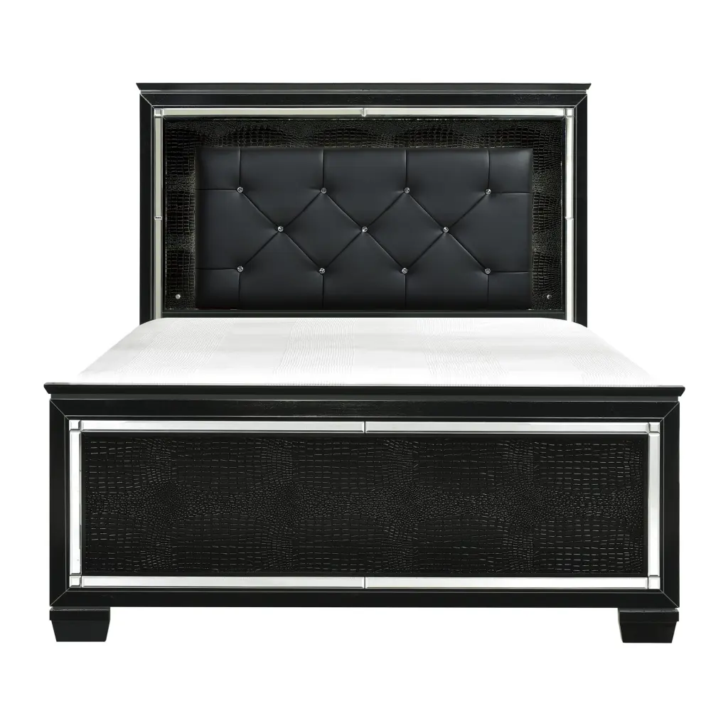 Black Finish Upholstered Button Tufted 1Pc Queen Size Bed Led Headboard kanepe