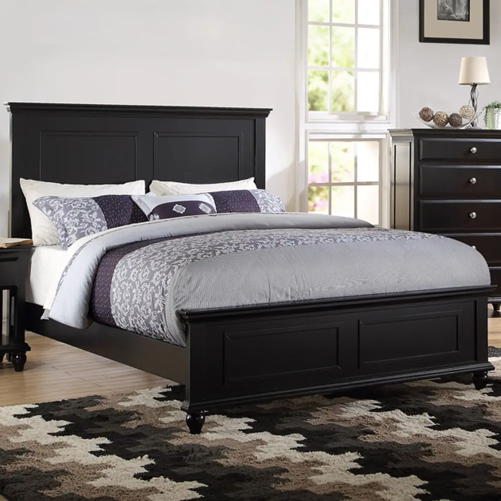 Black Queen Size Bed Bedroom Furniture High Panel Headboard Footboard Modern Design Sturdy Frame kanepe