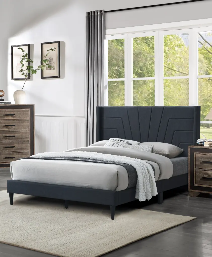 Charcoal Color 1Pc Queen Size Bed Burlap Fabric Headboard Upholstered Frame kanepe
