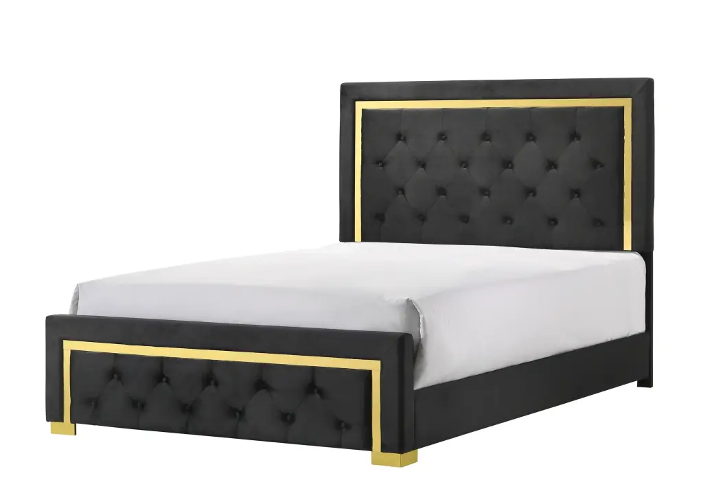 Contemporary Glam King Black Fabric Upholstered Panel 1Pc Queen Bed Black kanepe