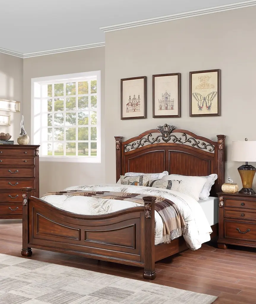 Formal Traditional Dark Cherry Color 1Pc Queen Size Bed Tufted Faux Leather Headboard kanepe