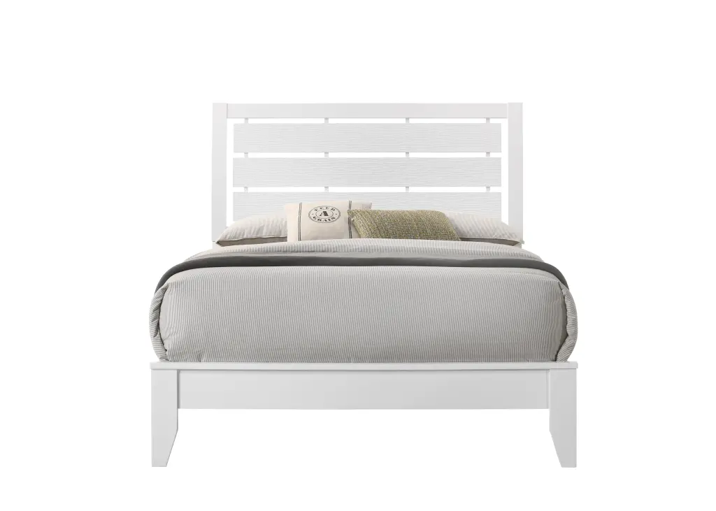 Full Size White Panel Bed Geometric Design Frame kanepe