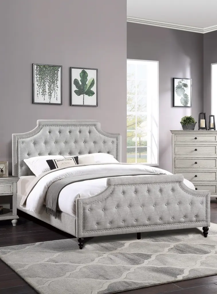 Grey Polyfiber American Traditional 1Pcs Queen Size Bed Only Button Tufted Design kanepe
