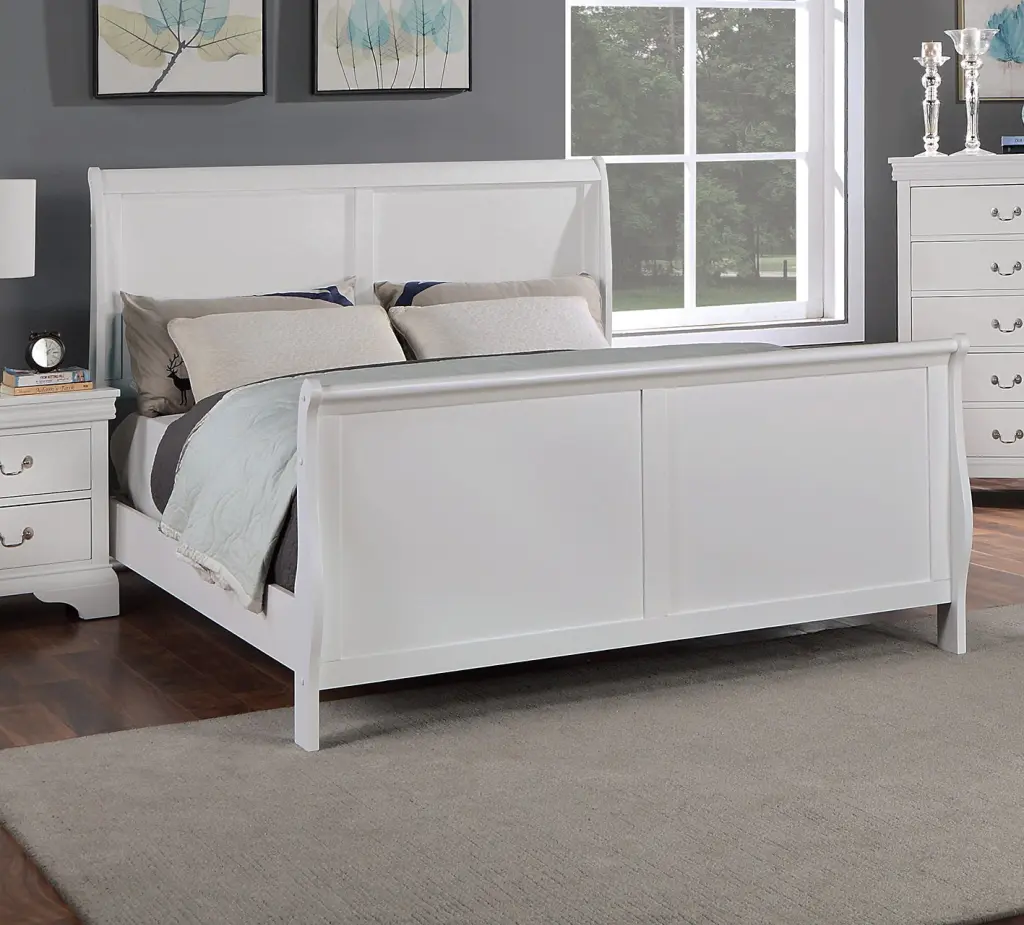 Modern 1Pc Queen Size Bed Bedroom Furniture Sleigh Design Headboard Frame Wooden Finish kanepe