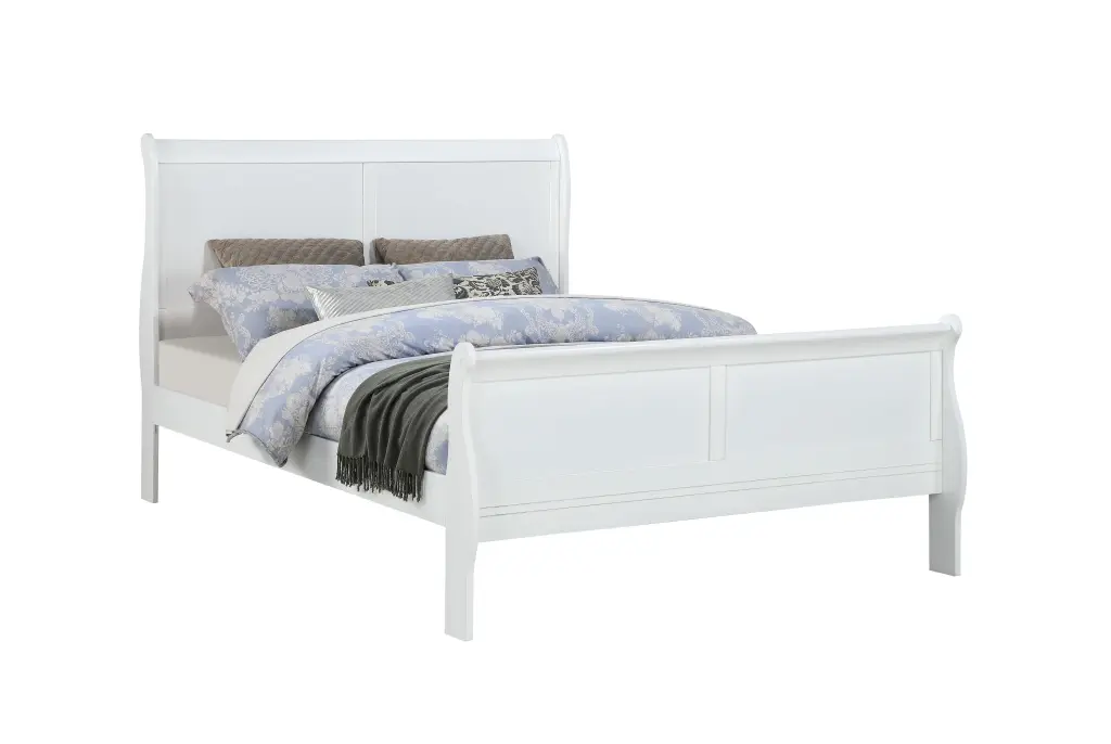 Queen Size Bed White Louis Phillipe Solid Wood 1Pc Bed Bedroom Sleigh Bed Frame kanepe