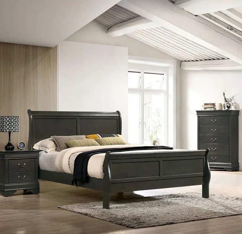 Timeless Contemporary California King Size Bed Gray Louis Phillipe Solid Wood kanepe