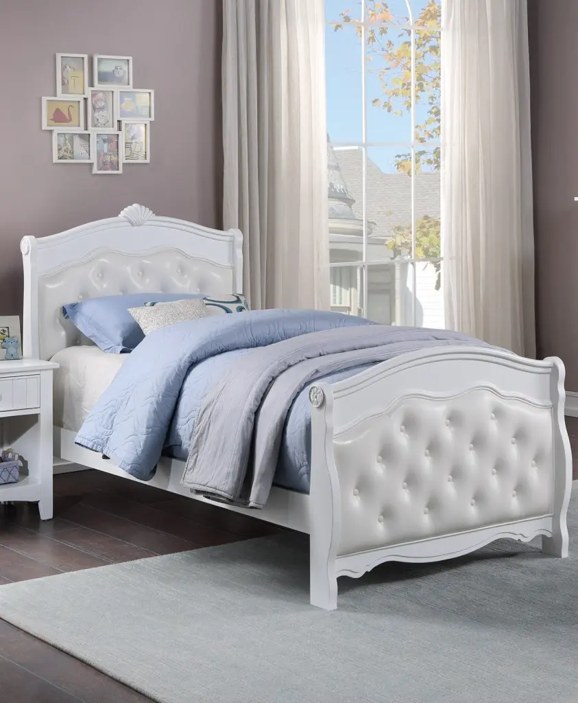 White Full Size Bed Youth Bedroom Furniture Faux Leather Headboard kanepe