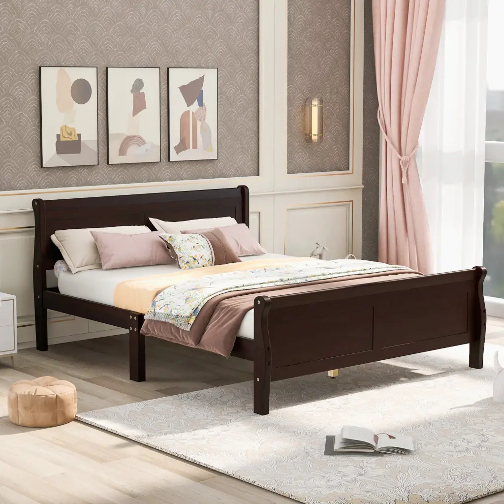 Full Size Wood Platform Bed Headboard and Wooden Slat Support lucky furniture