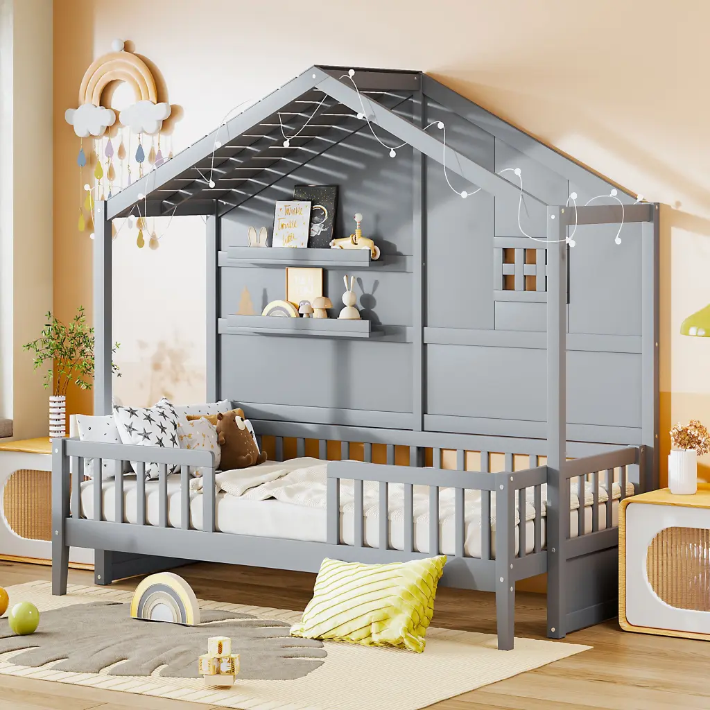Twin Size Houtilize Bed Shelves and Window Sparkling Design lucky furniture