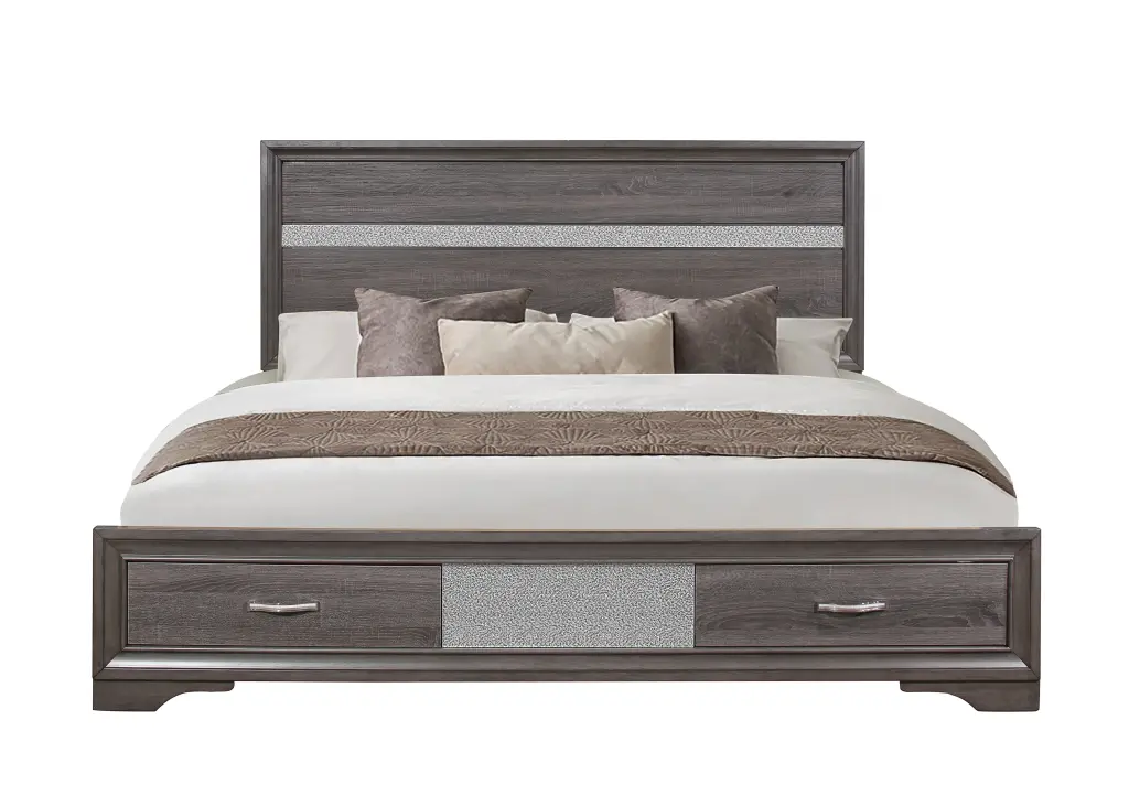 Ryder Sparkle Grey Queen Bed Gray Solid Wood MDF Bed Frame luxe modern furniture