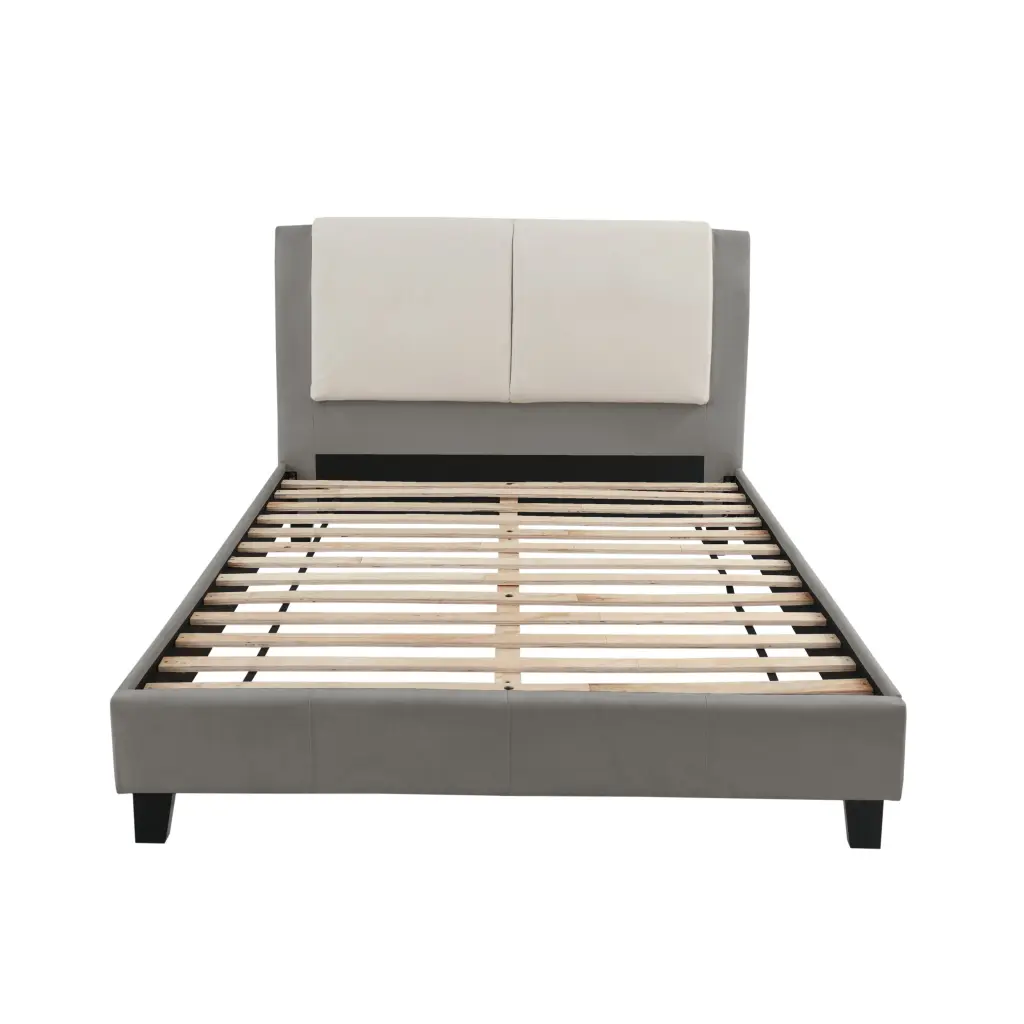 Eastern King Bed White & Grey White Gray Leather Master Bedroom poundex