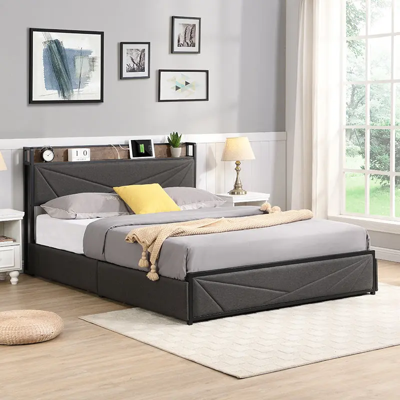 Queen Bed Frame Storage Headboard Charging Station Solid And Sturdy rnb