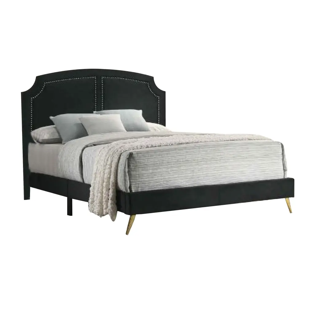 Lily Platform King Upholstered Bed Padded Headboard Black and Gold royal hampton