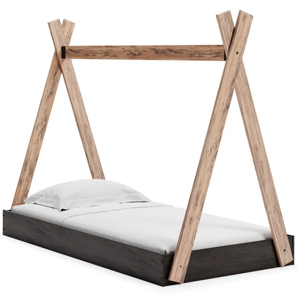 Pipa Modern Twin Size Bed Crossed Wood Frame Tent Stand Jet Black royal hampton