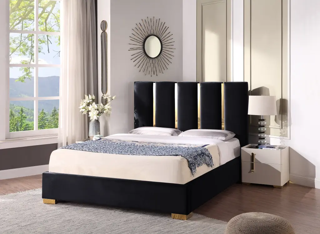 Contemporary Velvet Upholstered Bed Solid Wood Frame and High Density Foam w1241 artisan furniture