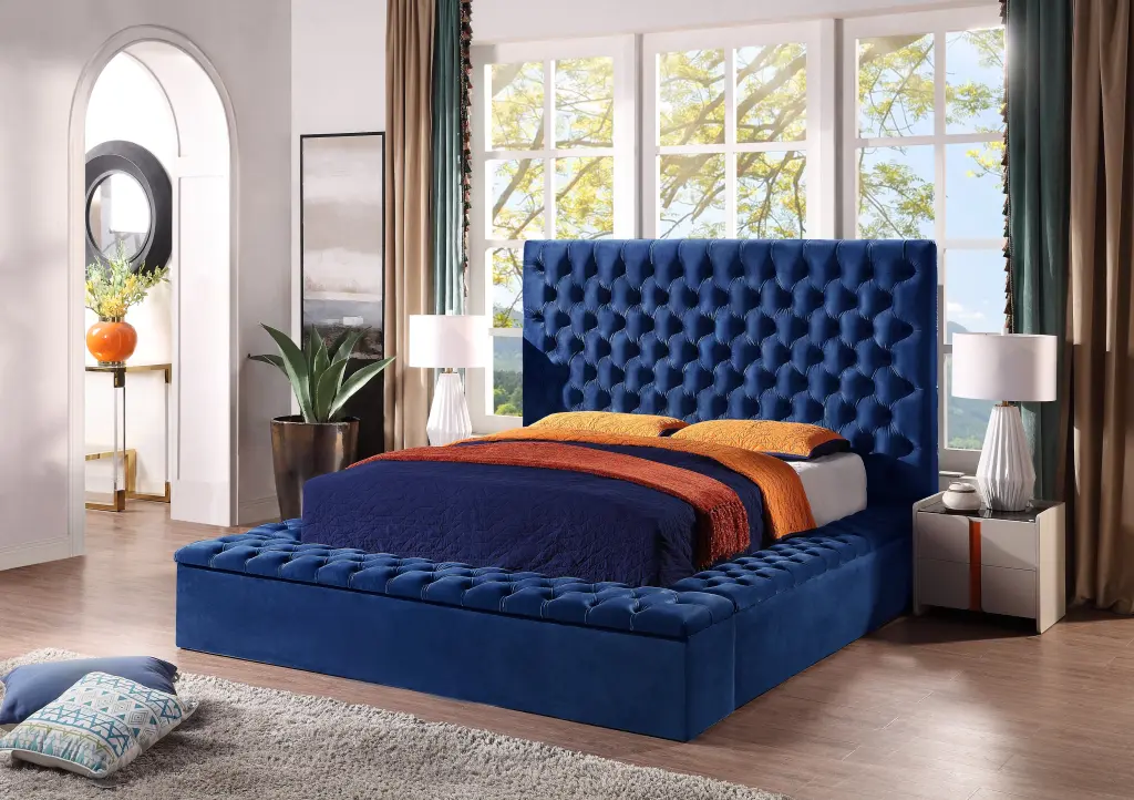 Contemporary Velvet Upholstered Bed Storage Locker Deep Button Tufted w1241 artisan furniture