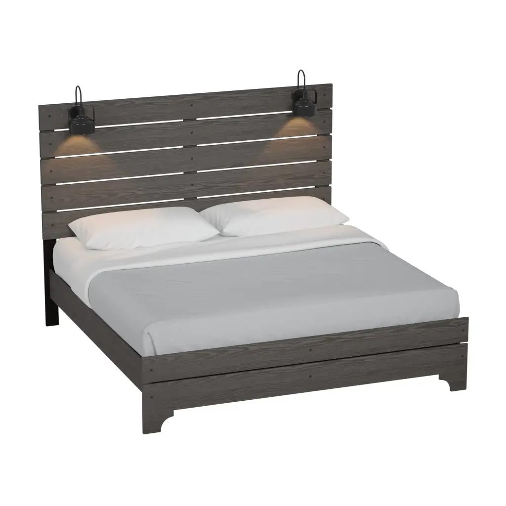 Junipe Brown King Bed Lights King Brown Engineered Wood Bed Frame wallace - bay