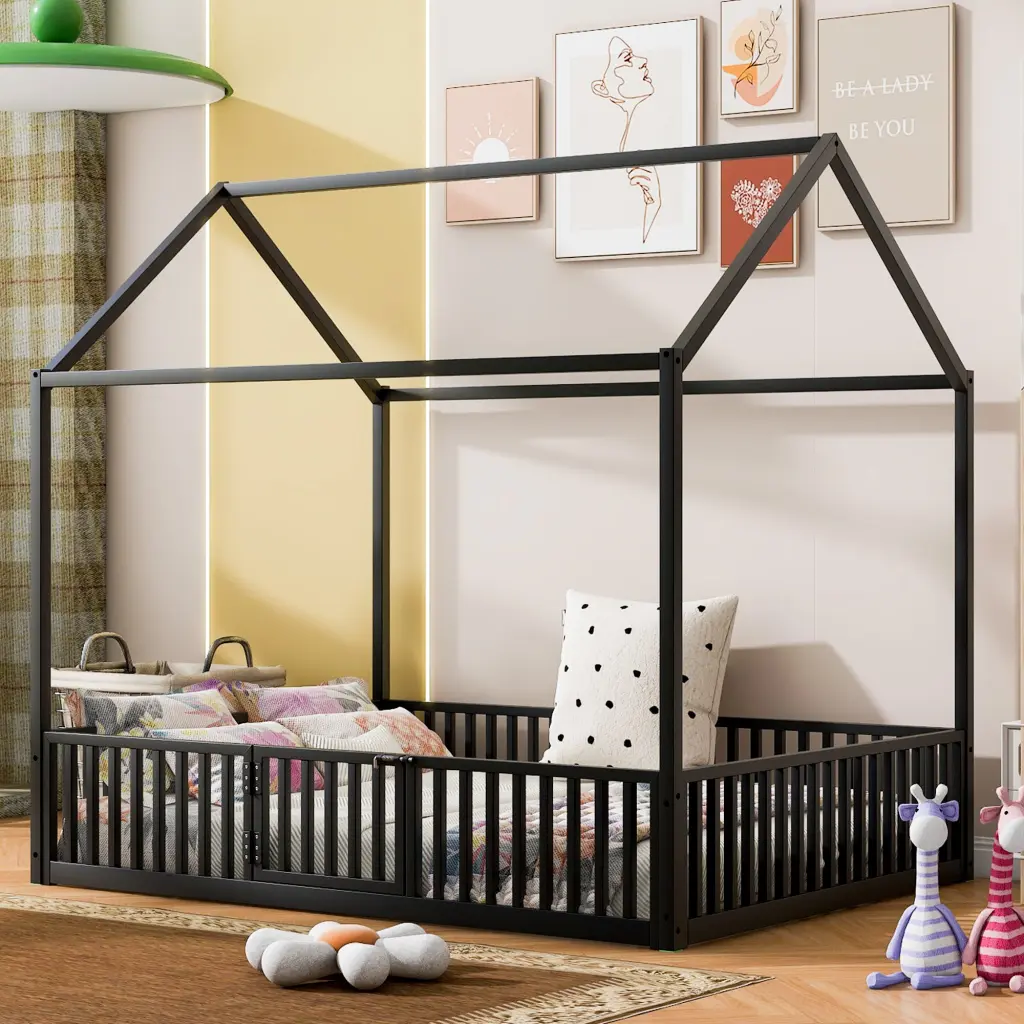 Full Size Black Metal Bed Fence And Door wm dreamland
