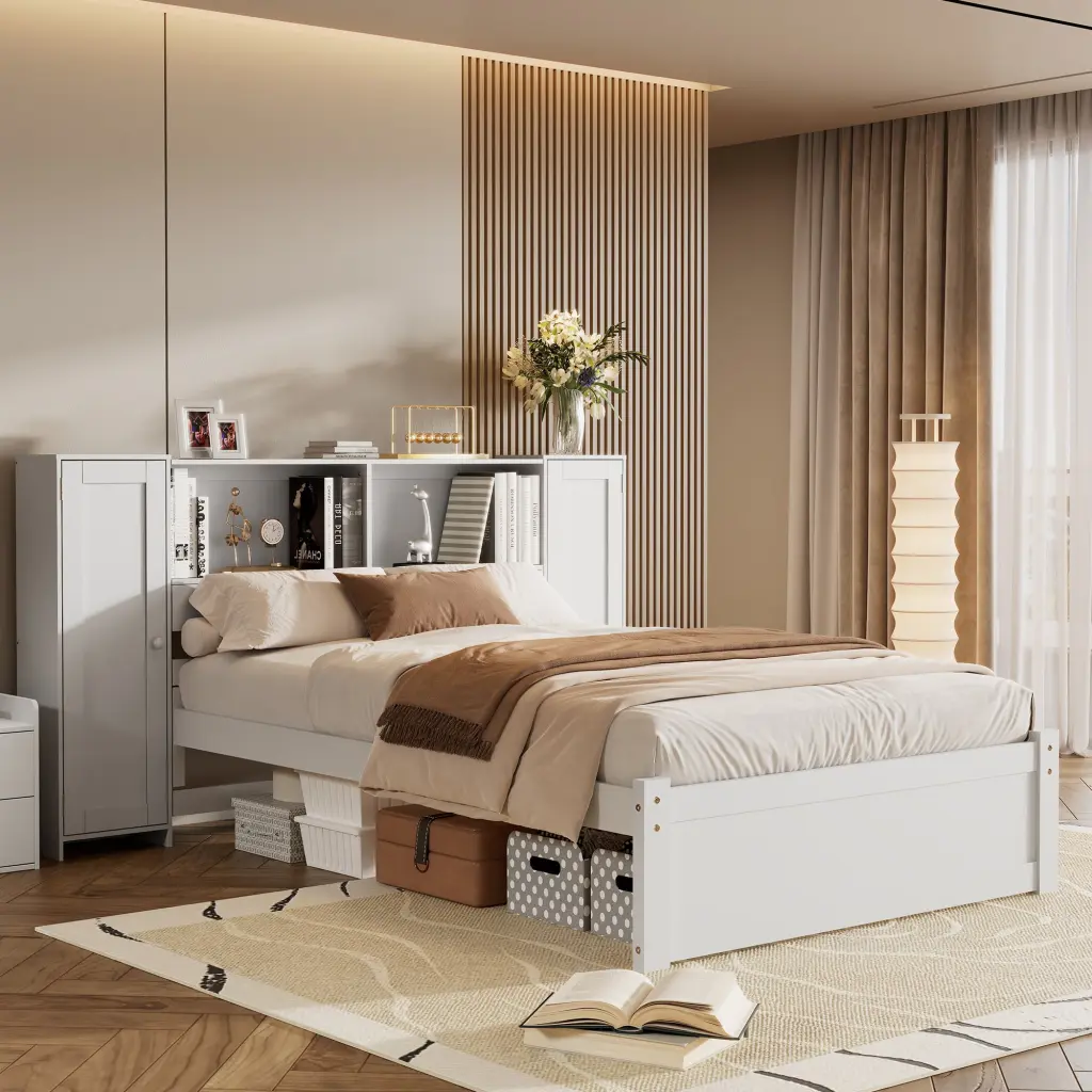 Twin Size Platform Bed Storage Headboard And Lockers White Twin Bed Frame wm store