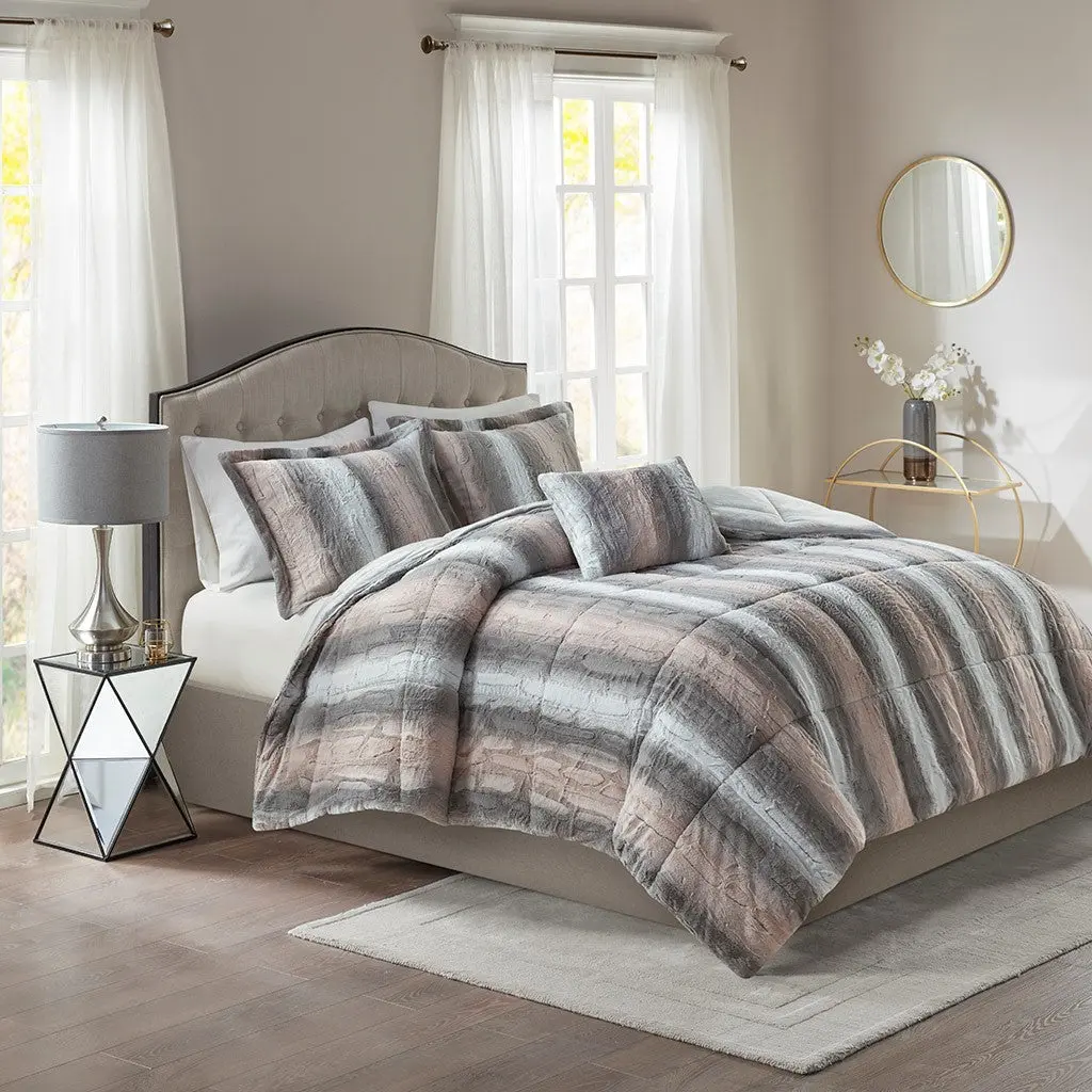 4Pc Faux Fur Easeer Set Queen Multicolor Polyester Bedroom jla