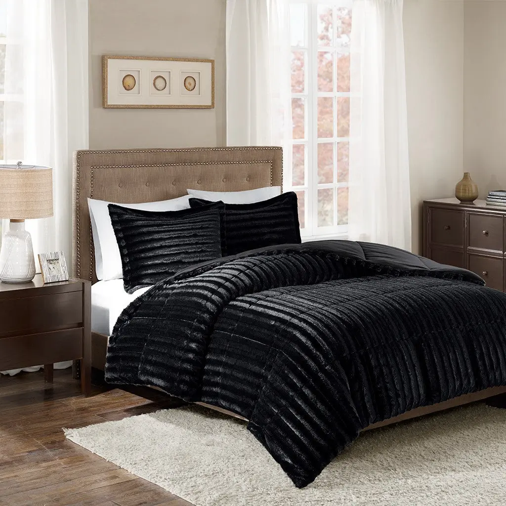 Faux Fur Easier Mini Set Queen Black Polyester jla
