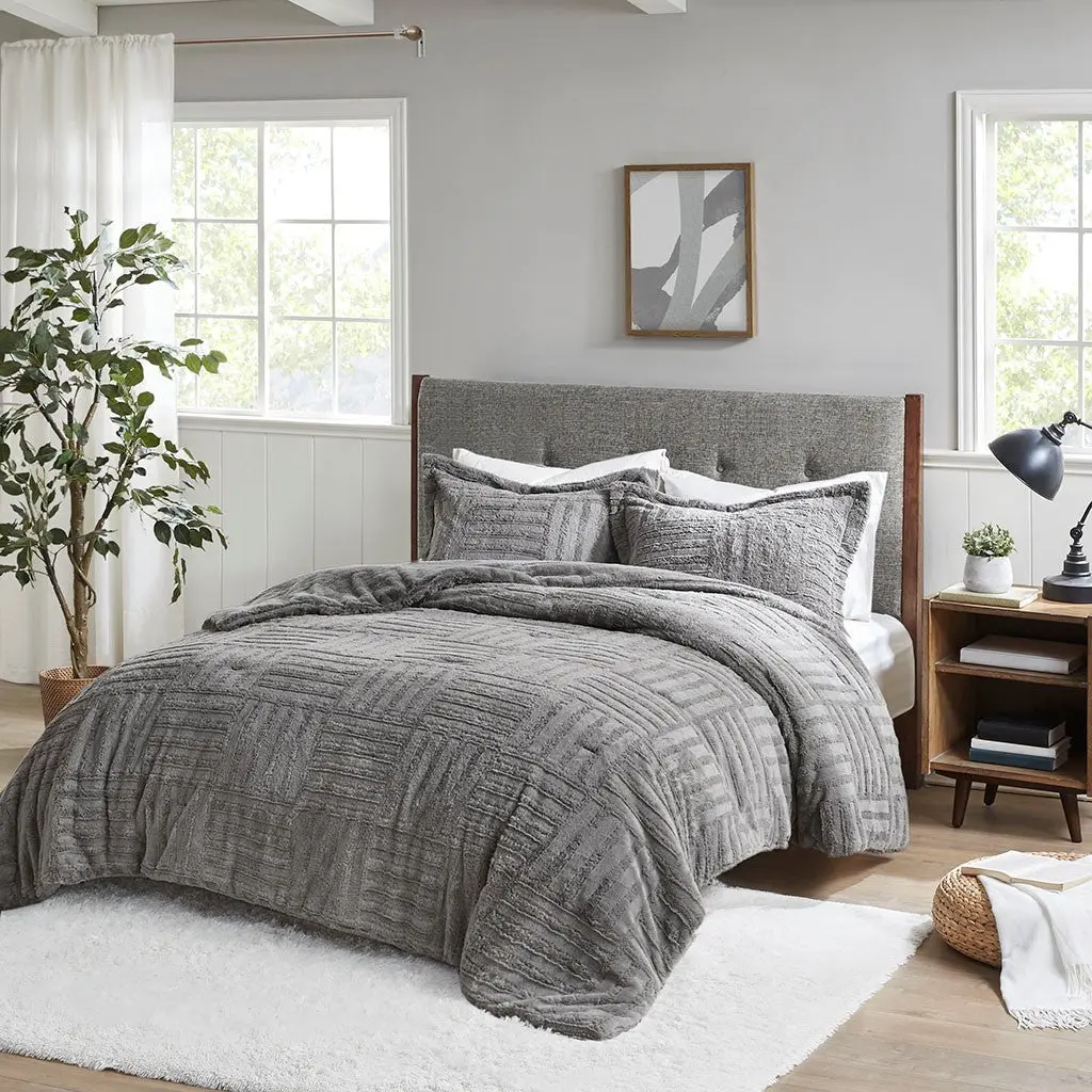 Fur Down Alternative Easeer Mini Set Queen Grey Faux Fur jla
