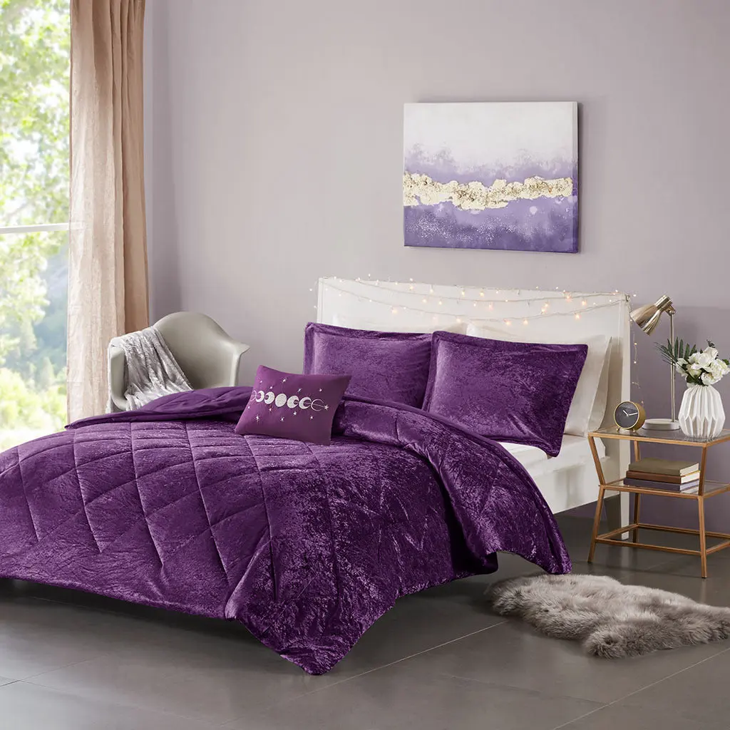 King Size Purple Polyester Velvet Easeer Set Bedroom jla