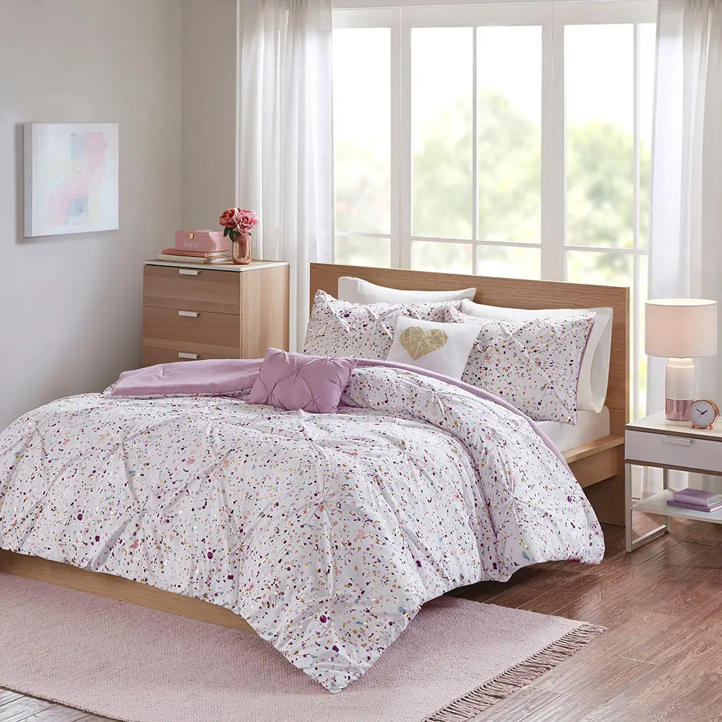 Metallic Printed And Pintucked Twin XL Plum Polyester Bedspread jla