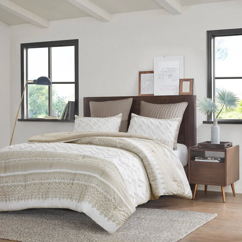 3 Piece Cotton Easeer Set Chenille Tufting Taupe Cotton Bedding jla