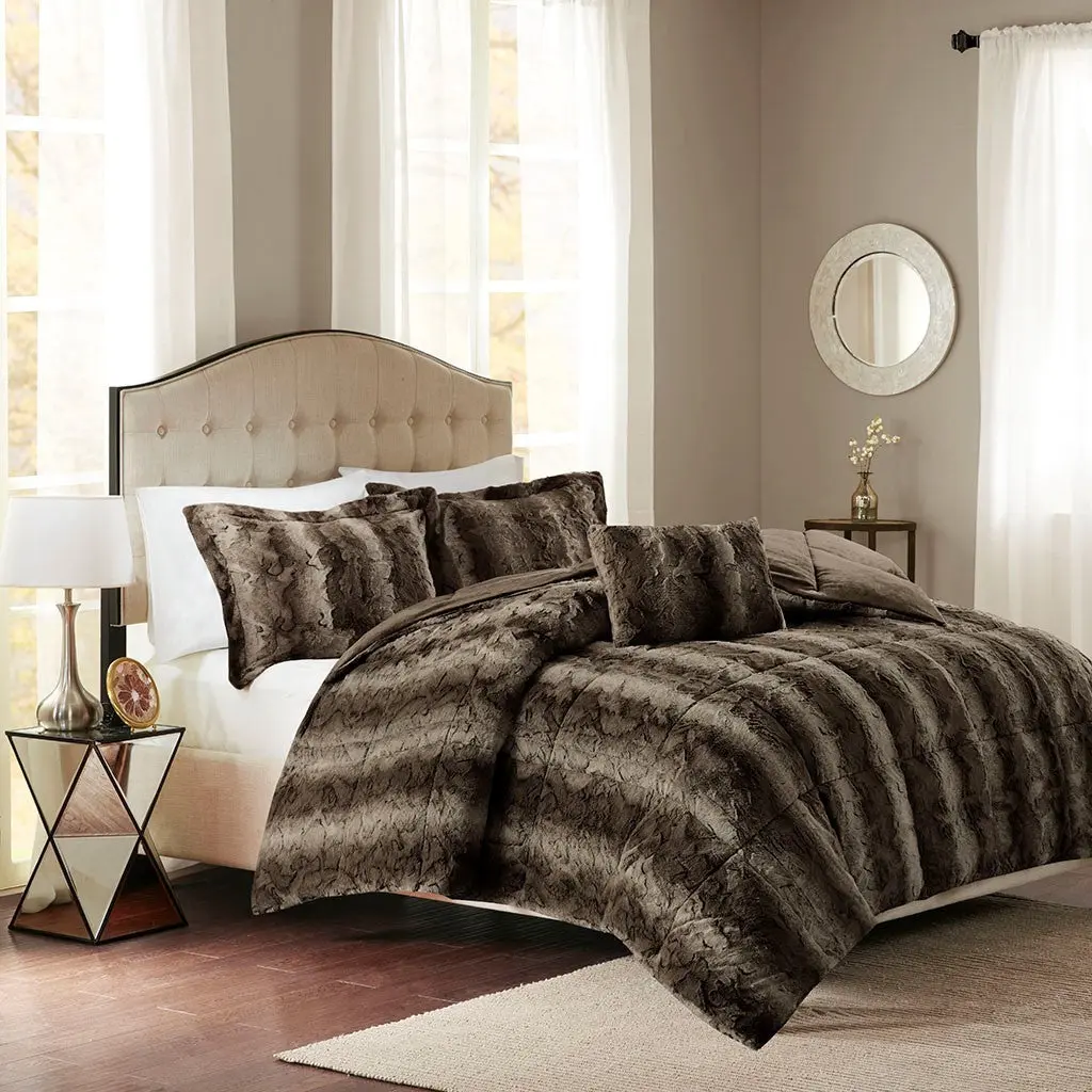 4 Piece Faux Fur Easel Set King Dark Brown Polyester jla