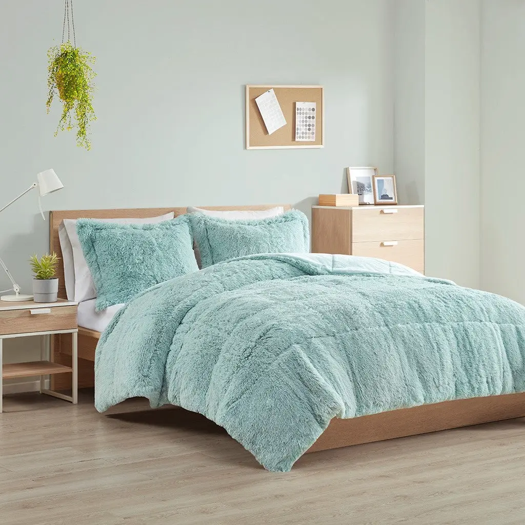 Shaggy Long Fur Easeer Mini Set Twin Blue Polyester jla