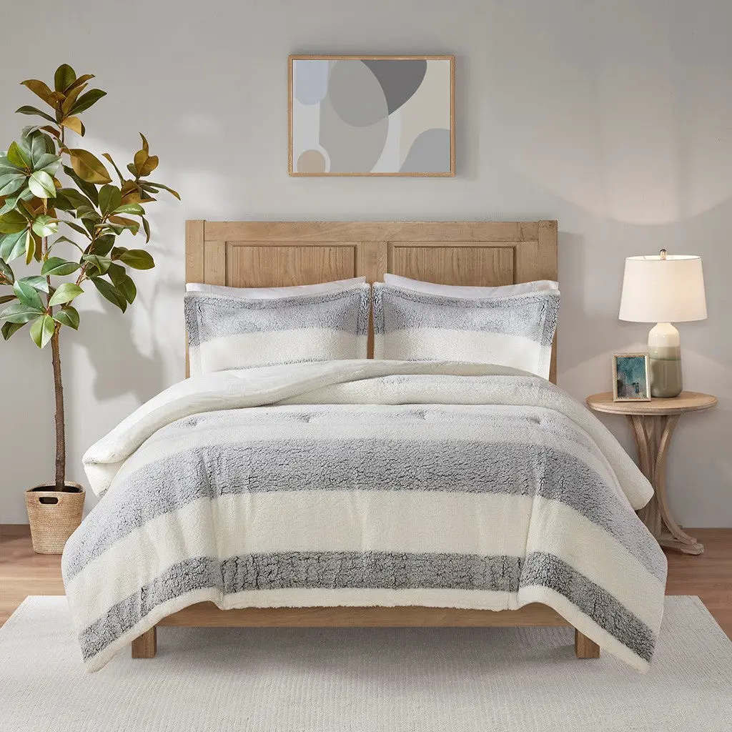 Sherpa Easeer Set Queen Grey Ivory Polyester Bedding Collection jla