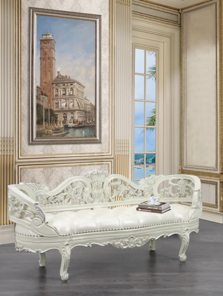 Adara Bench Pearl White PU Antique White Finish acme onsite store